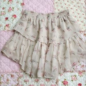 Loveshackfancy silk ruffle mini skirt floral retro kawaii XS